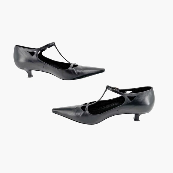 The Row Cyd Mary Jane Kitten Pumps Size 39 US 9 Black Leather Pointed Low Heel - Picture 12 of 16